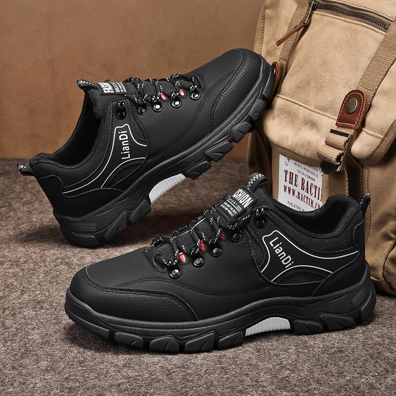 Men's Sports Shoes Flat Bottomed Lace Up Casual Work Leather Black Cowboy Boots Golf Shoes Men's 2024 New Tennis Shoes Hiking