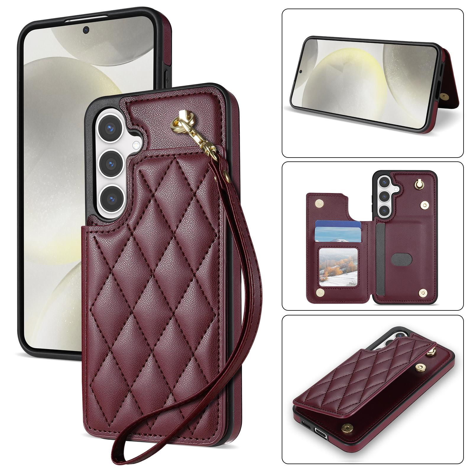 

For Samsung Galaxy A16 4G/5G Case with Wrist Strap Card Slots Rhombus Leather+TPU Phone Cover Wine Red
