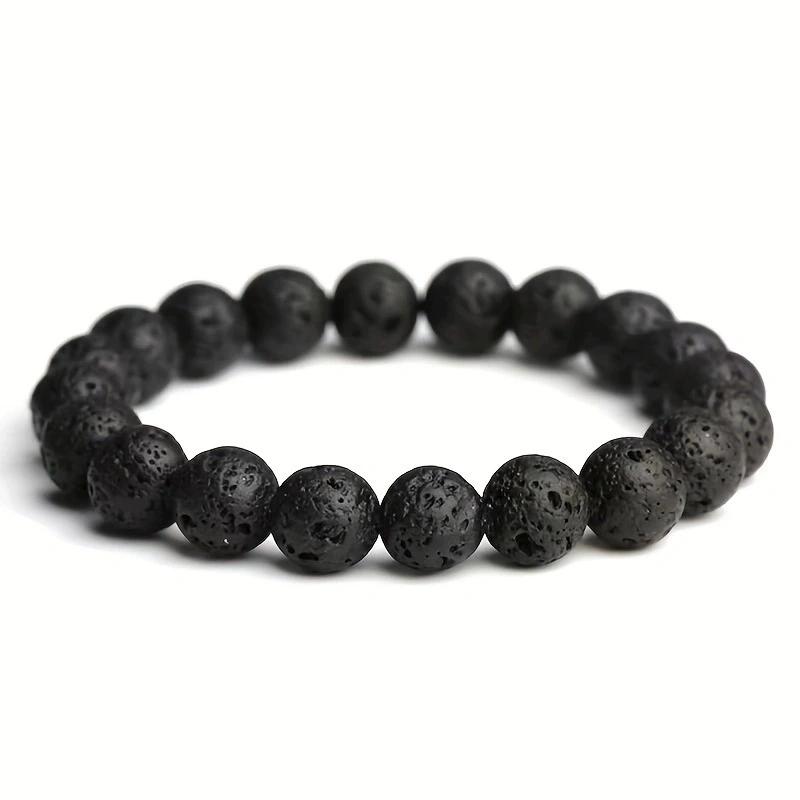 6-12MM Natural Volcanic Beads Bracelet Men Black Lava Bracelets Essential Oil Diffuser Elastic Chain Bangles For Women Jewelry