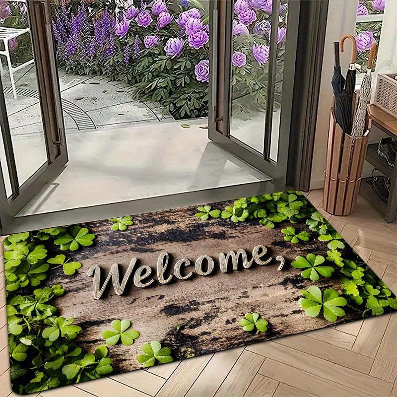 

Garden Welcome Doormat Retro Wood & Green Floral Design Durable Non -Slip Perfect for Front Door Indoor/Outdoor Entryway 40x60cm