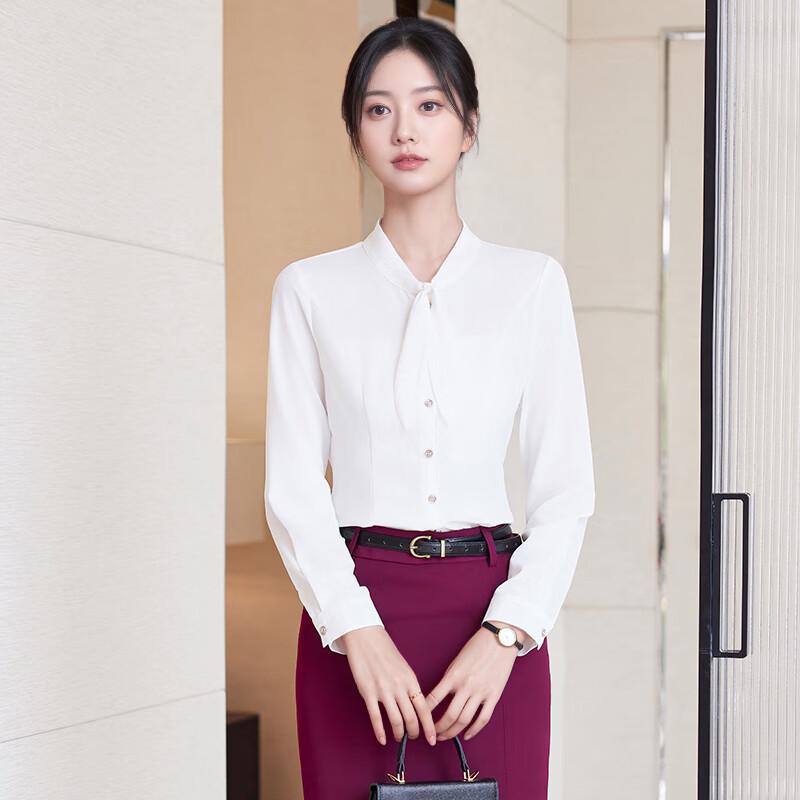 Women s Wrinkle-Free Chiffon Rabbit Ear Bow Tie Shirt 2XL