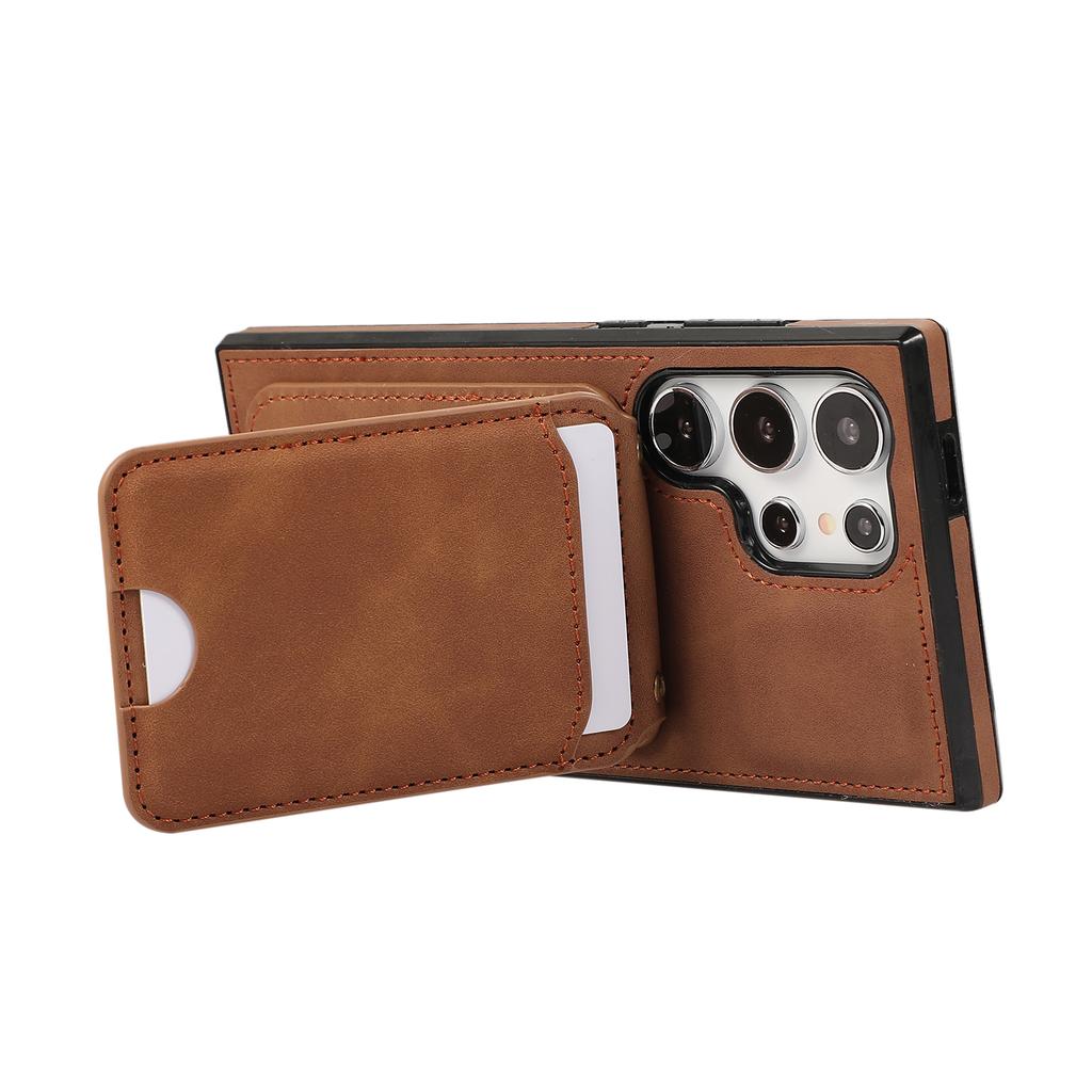 For Samsung Galaxy S24 Ultra Case Card Holder Kickstand Leather + TPU Phone Cover with Shoulder Strap