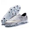 Zhenzu Unisex TPU Long Spike Low-Top Football Training Shoes, Mandarin Duck Black and White.