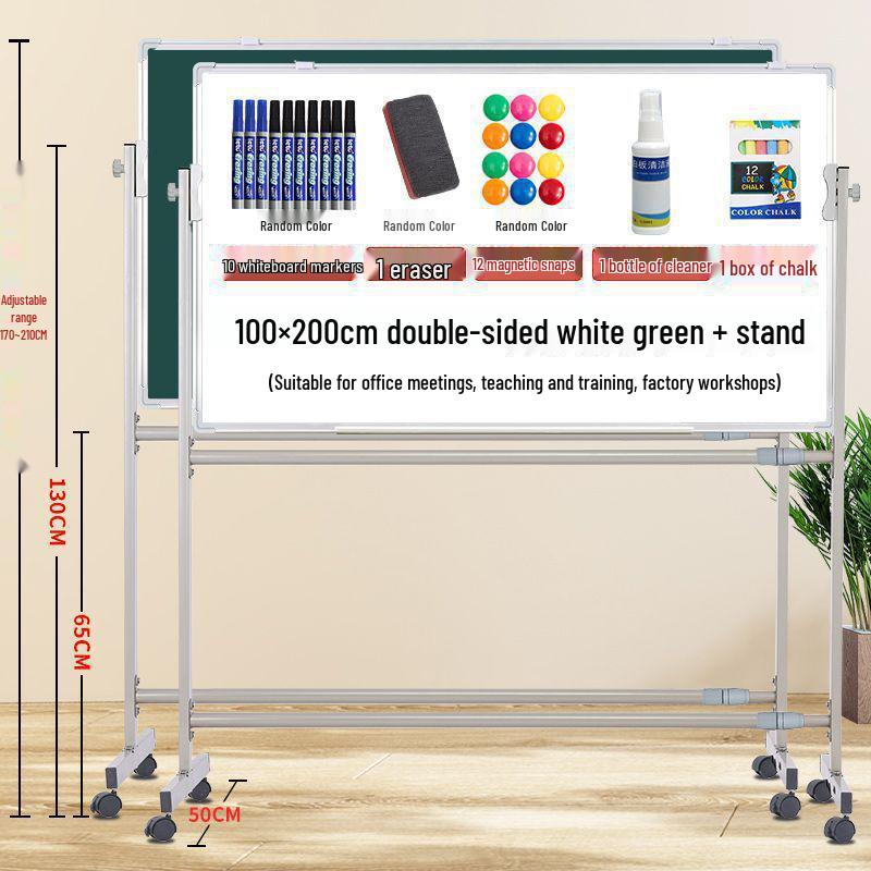 Dual-Sided Magnetic Whiteboard & Blackboard, Mobile Stand, Erasable, for Home, Office, or Classroom.