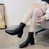 Chunky Boots Women Fashion Shoes Ladies Casual Back Zipper Square Toe Ankle Boots Designer Party Pumps Footwear