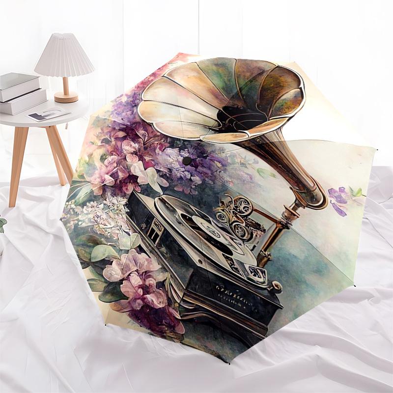 

1pc Vintage Gramophone with Flowers Umbrella with Plastic Handle,Suitable for All Seasons Home Travel Outdoor Umbrellaptys31080