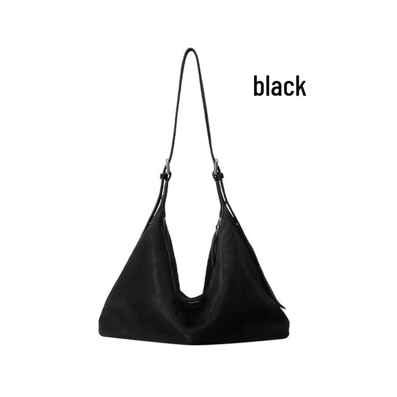 Qiuzhen Matte Leather Double Ear Hobo Bag - 2024 Minimalist Commuter Large Capacity Retro Messenger