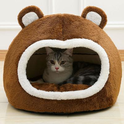 Komik Kedi Yatağı Sıcak Evcil Hayvan Evi Yumuşak Uzun Peluş Yavru Kedi Şezlong Minderi Küçük Köpekler Çadır Mağara Yatakları Rahat Kedi Evi Mat Malzemeleri