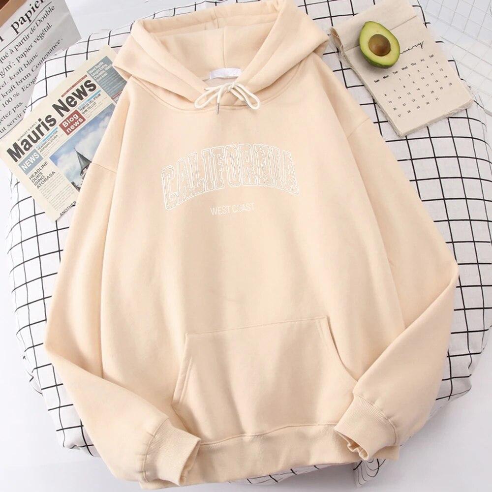 

Women Long Sleeve Hoodie California West Coast Printing Hoodies Funny Pocket Sweatshirt Novelty Shoulder Drop Clothing Soft Fleece