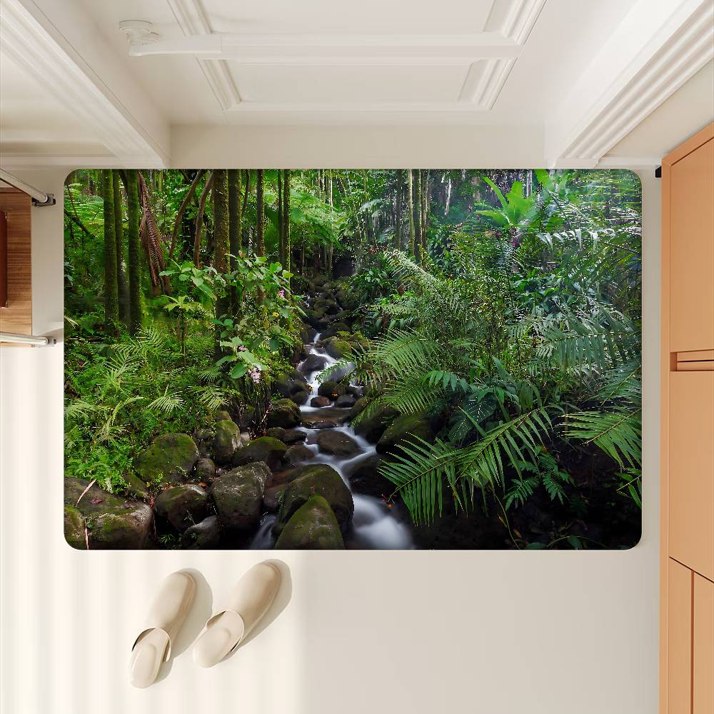 Rainforest Landscape Door Mat Anti-slip Absorb Water Long Strip Cushion Bedroon Mat Bedside Mats