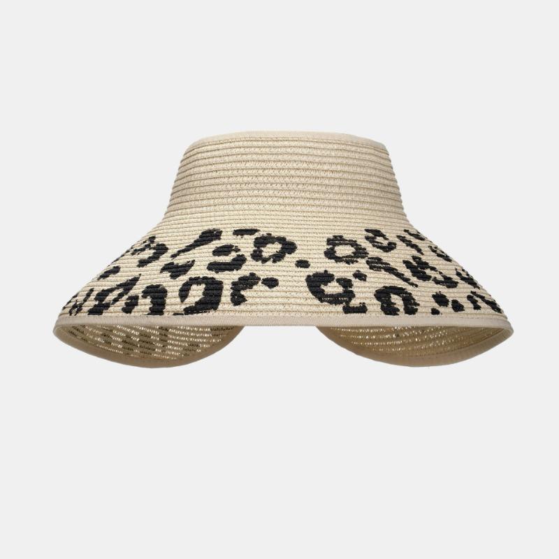 

Spice girl s seaside straw hat~ Leopard print straw summer empty top sun hat bow beach vacation sun hat