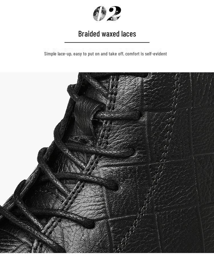 Men's Plus Size Genuine Leather High-Top Martin Boots, Velvet-Lined Winter Work Boots, Snow Boots in Cowhide.