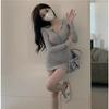 Sexy Spice Girl Knitted Temperament Deep V Breast Dress Women's Spring New Fashion Versatile Folded Hip Wrap Skirt