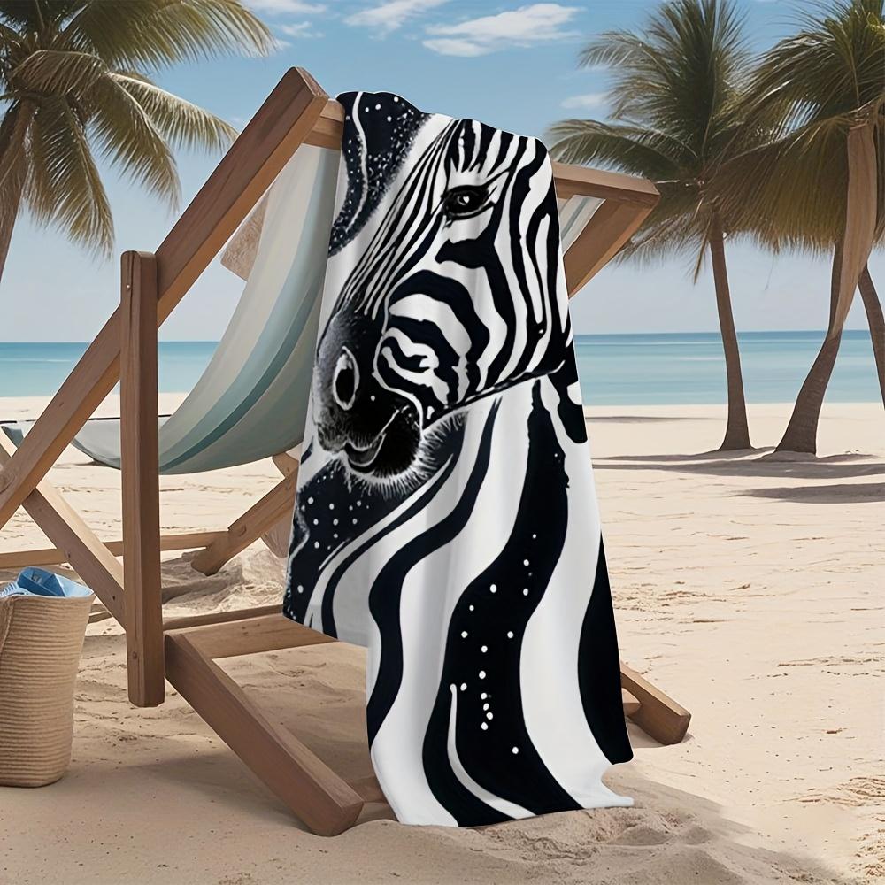 Set of Microfiber Bath Towels with Single Zebra Stripes - Quick Drying, Extremely Absorbent, Ultra-Fine, Contemporary Design