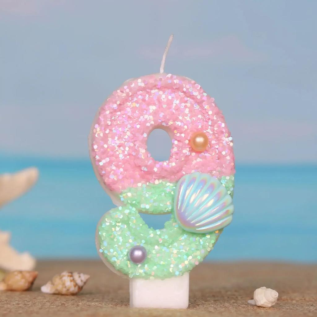 Ocean Mermaid Cake Candles Number 0-9 Number Candle Pink Green Cake Topper Candles Girls Birthday Party Cake Decoration Supplies