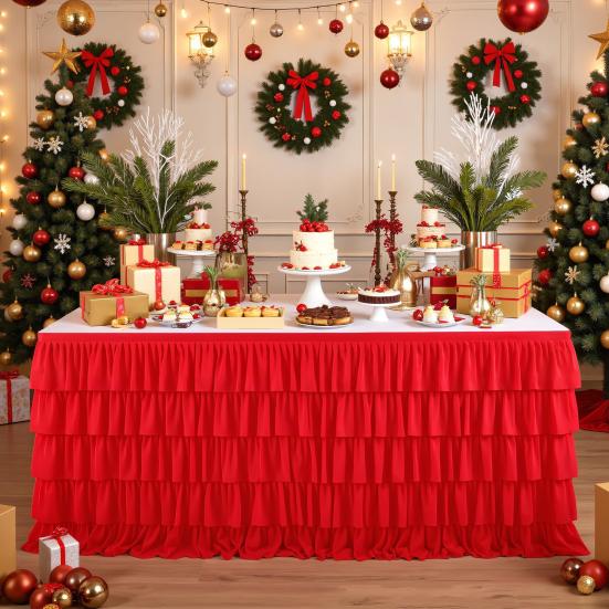 Ruffled Table Skirt 5-Tier Pleated Chiffon Tablecloth Reusable Tutu Table Skirt for Classroom Teacher Desk Back To School Birthday Party Cake Dessert