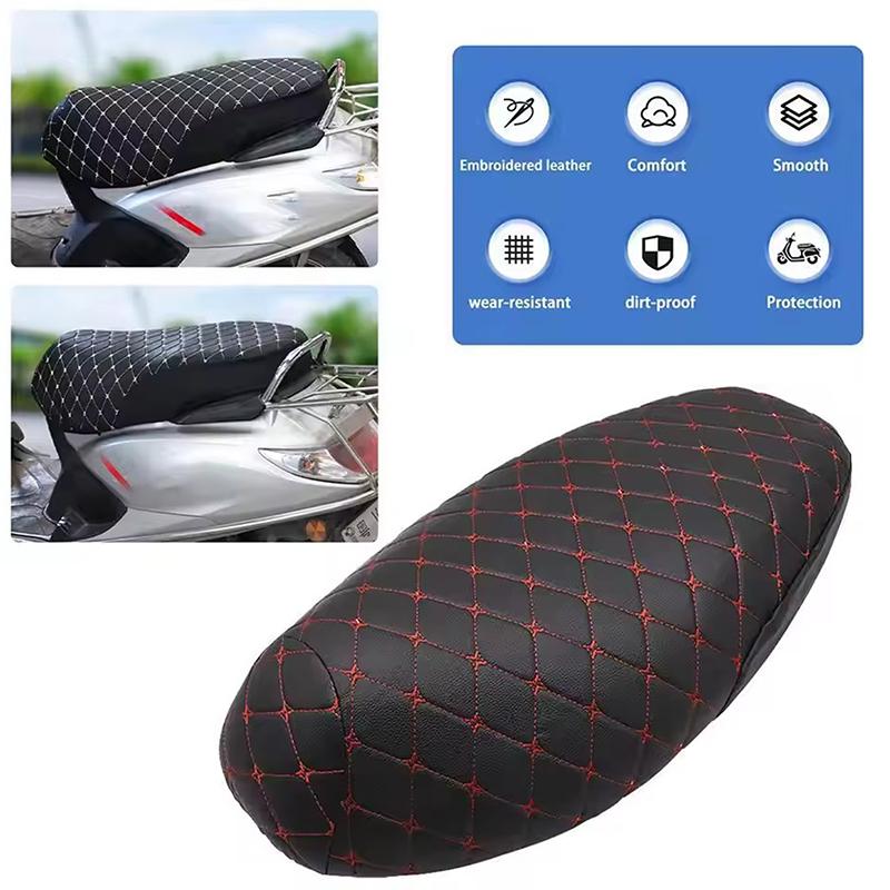 Motorcykelsitsöverdrag PU-läder Sits Motornät Andningsbar Vattentät Skotersitsar Kudde Solskyddsdyna Sitsöverdrag