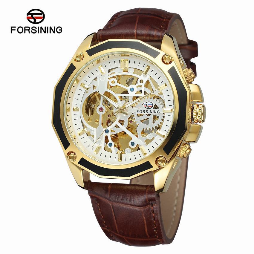 Orologio Meccanico Automatico Forsining Cinturino in Acciaio Vuoto Luminoso Orologio da Uomo Moda Orologio Meccanico