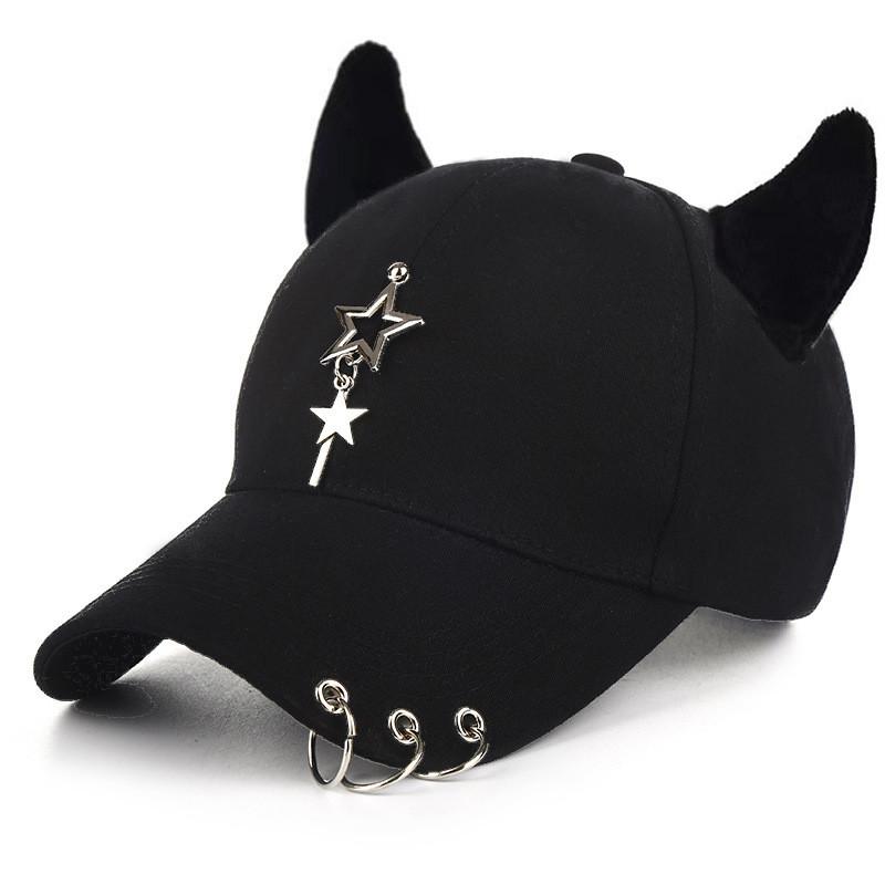 Streetwear Cool Cowhorn Baseball Cap With Metal Ring Embellishments For Urban Style