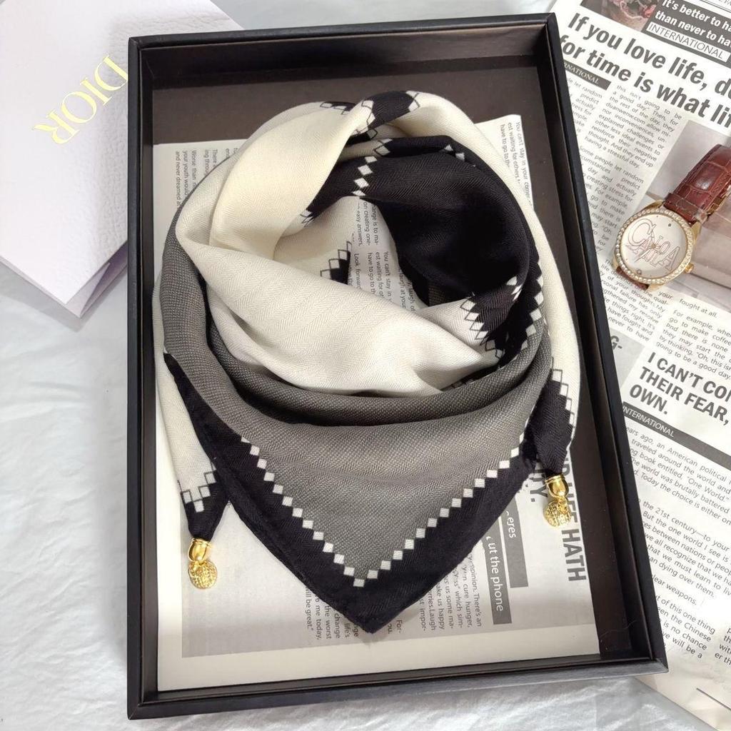Chic Autumn/Winter Silk Scarf with Magnetic Golden Ball Clasp – Korean Style Neck Warmer