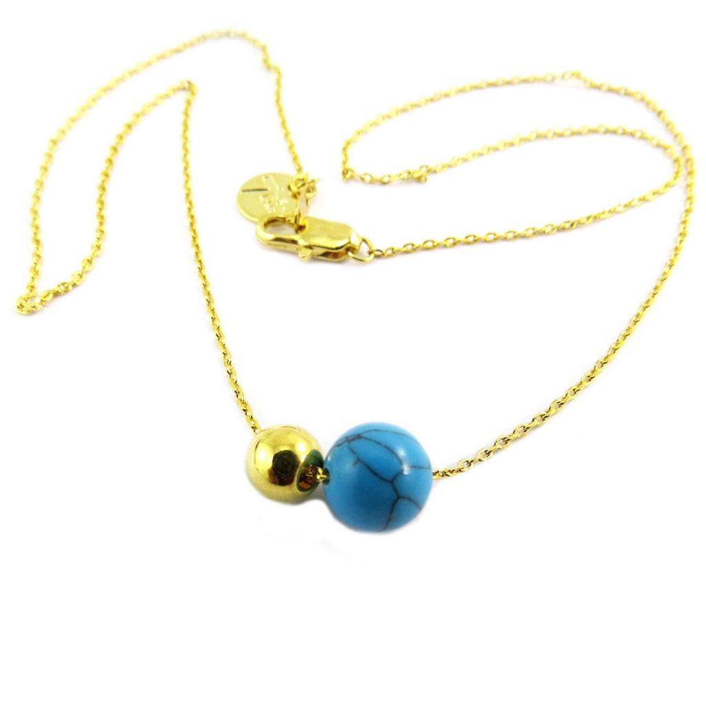 7bis [P8334] - Handmade 'Boho' Necklace (feathers) Turquoise Gold - 13x8 Mm