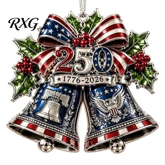 USA Flag Holiday Decorations 250 Anniversary Christmas Ornament, United States 1776-2026 250th Xmas Tree Trim Patriotic Keepsake, Acrylic Hanging