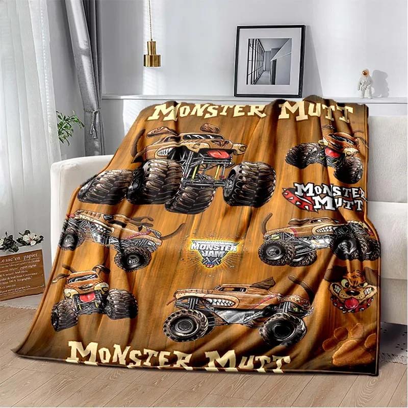 3D Monster Jam Monster Truck Cartoon Flannel Soft Throw Blanket Boys Bedroom Sofa Bed Warm Throw Blanket Picnic