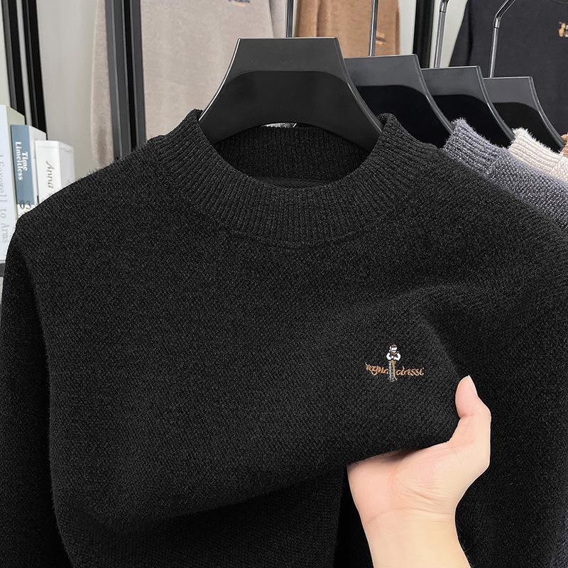 

Men s Half-High Collar Velvet Sweater with Embroidery - Luxurious, Thick, and Warm for Autumn and Winter 2XL - 180cm [70-80kg]