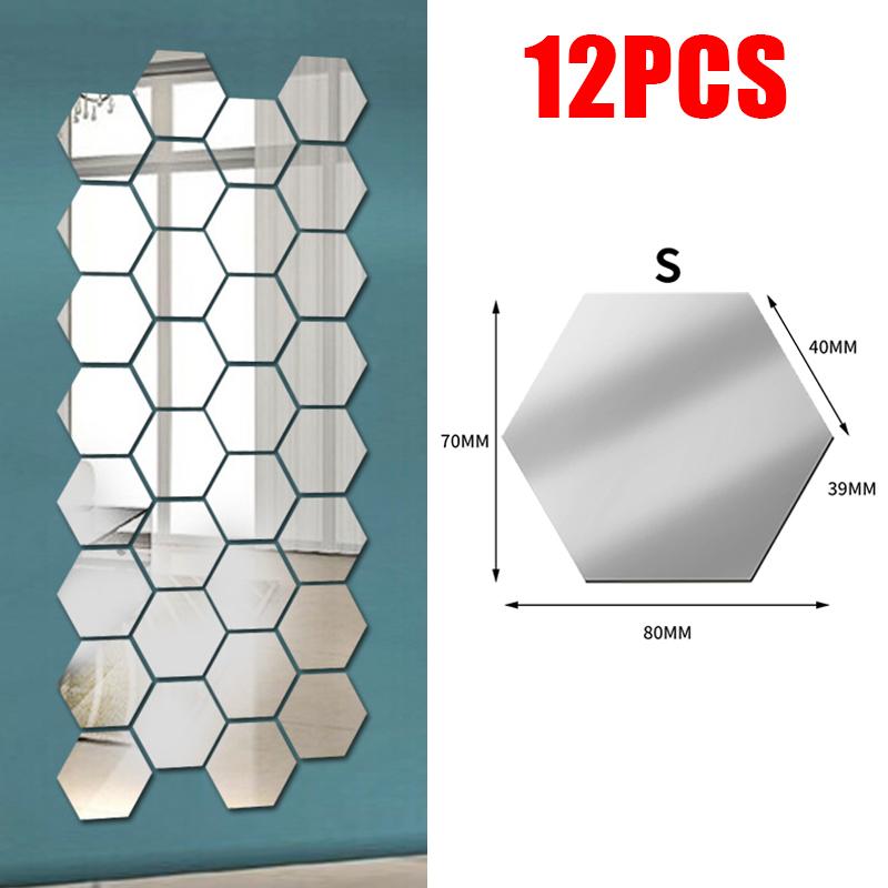 3D Hexagon Mirror Wall Stickers DIY Wall Mirrors Sticker Removable Self Adhesive Aesthetic Mosaic Tiles Decals Home Decoration