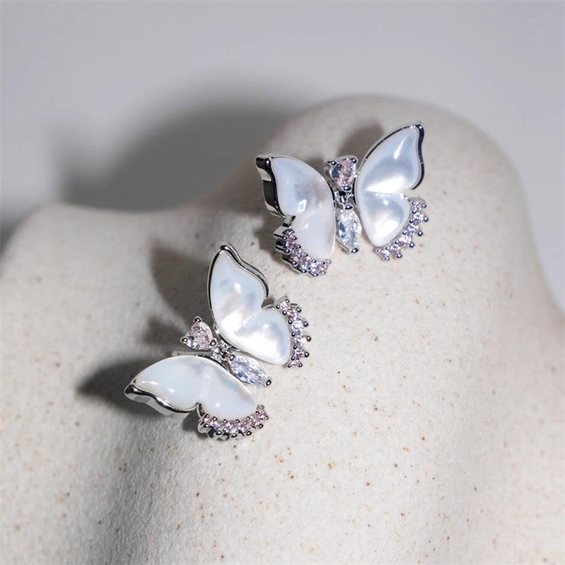 Fritillary zircon butterfly stud earrings feminine earrings earrings tide