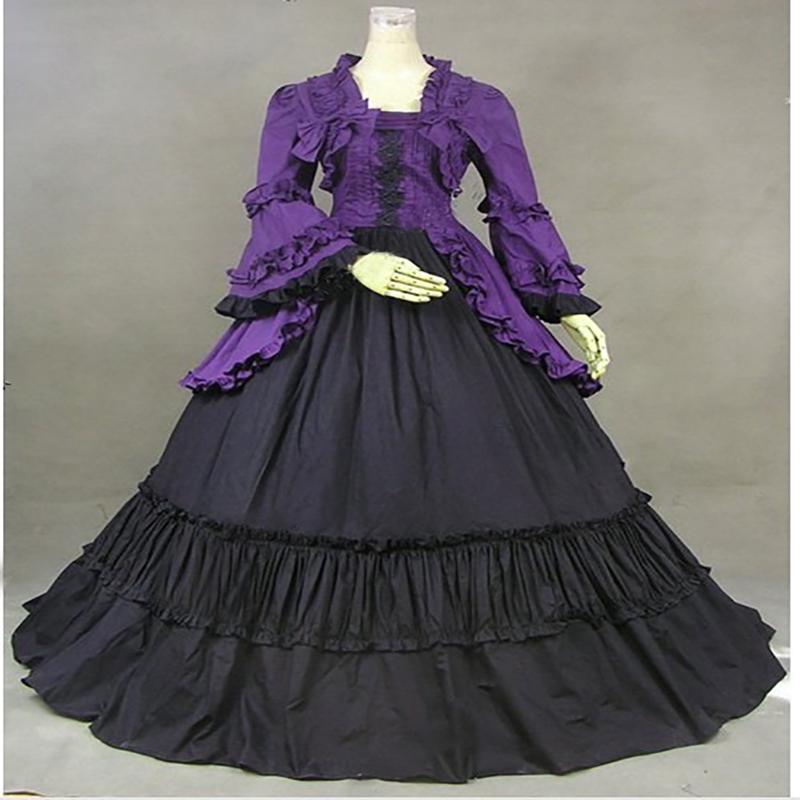 Gothic Reenactment Party Cosutme Dress Vintage Victorian Puff Sleeve Gown Ball