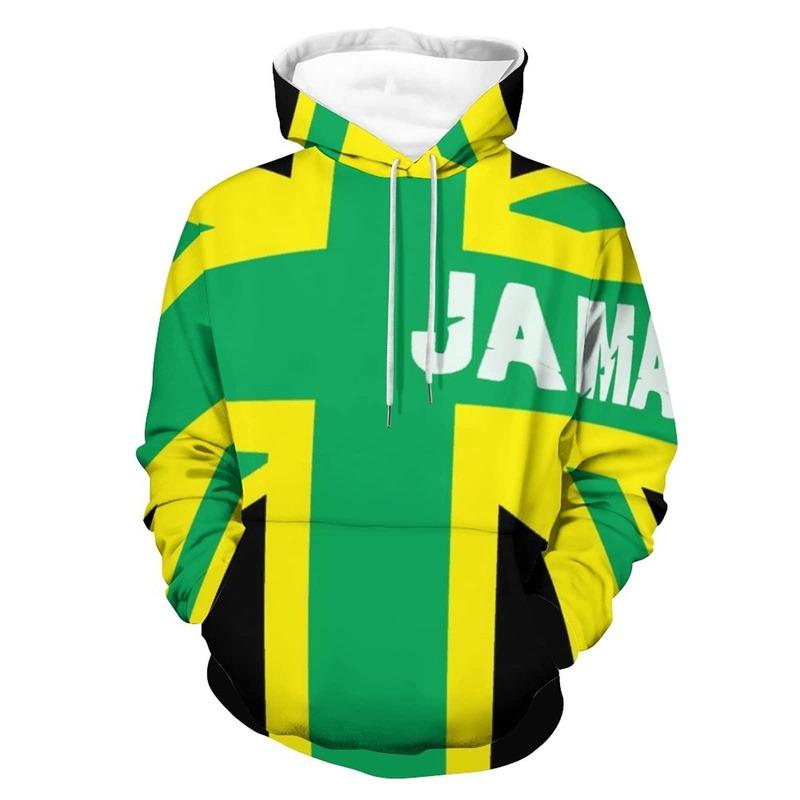 3D-trykket Jamaica-flagg-hettegenser for menn Kul streetwear Langermet hettegenser Snøring Vår-genser Høstjakke