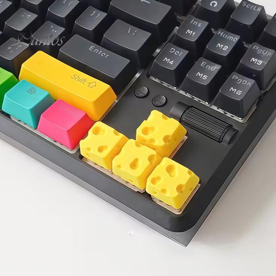 Cute Mechanical Keyboard Keycap 4PCS Cheese Keycaps, 3D Printed Macaron Color Key Caps, Creative Desktop Decoration for Gamers Cross Axis Switches