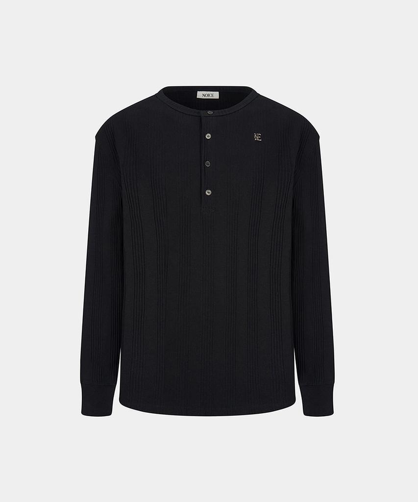 Noiseu Cotton Ribbed Long Sleeves Henley Neck - Black