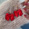 New Stylish Crystal Bow Knot Dangle Earrings For Women Lucky Red Color Heart Zircon Earring Girls Christmas New Year Jewelry