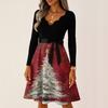 Women's Casual Fashion V Neck Long Sleeve Christmas Printed Party Vintage Long Dresses