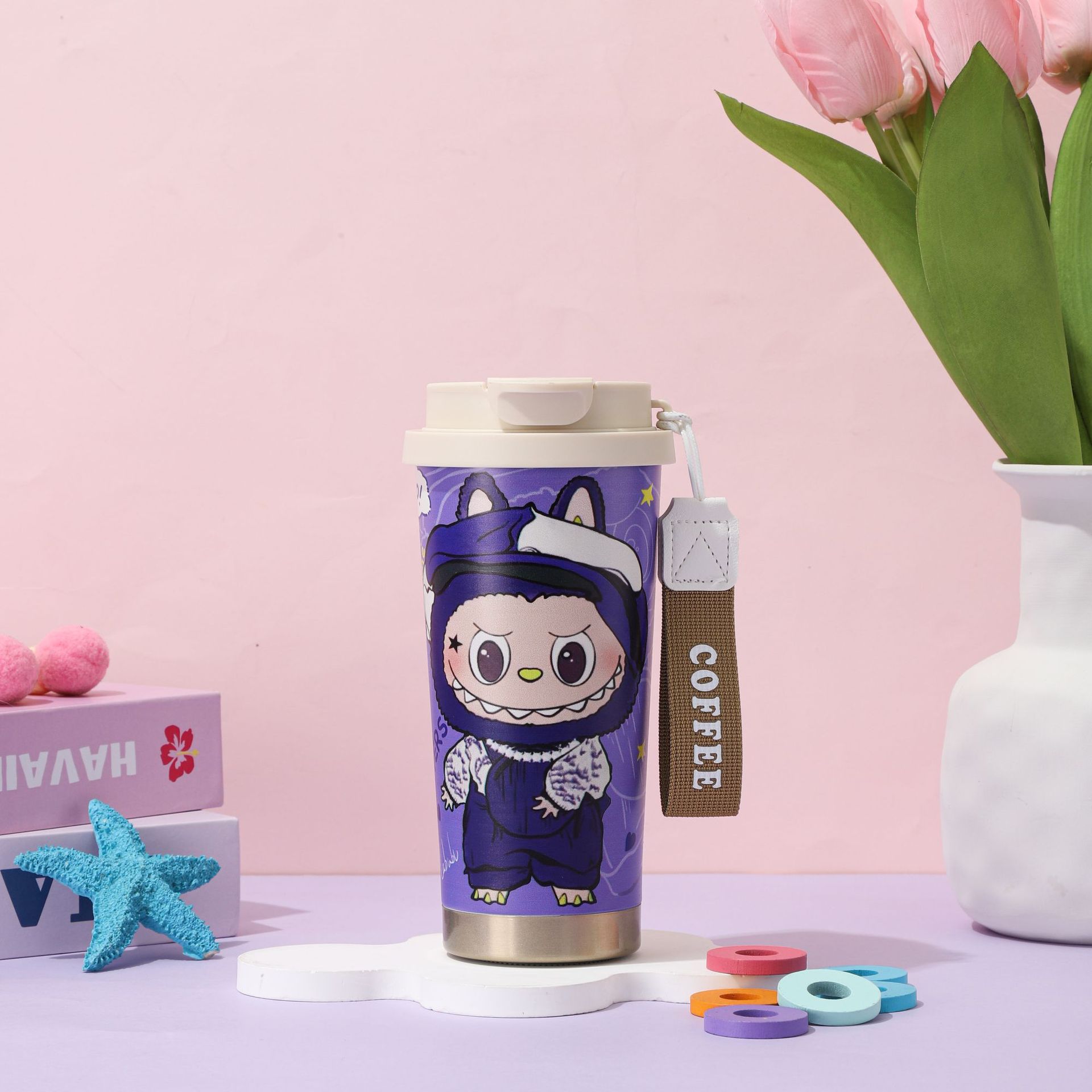 

Cartoon Stainless Steel Thermos Cup Portable Lily of The Valley High Value Water Cup Straw Cup 500ml