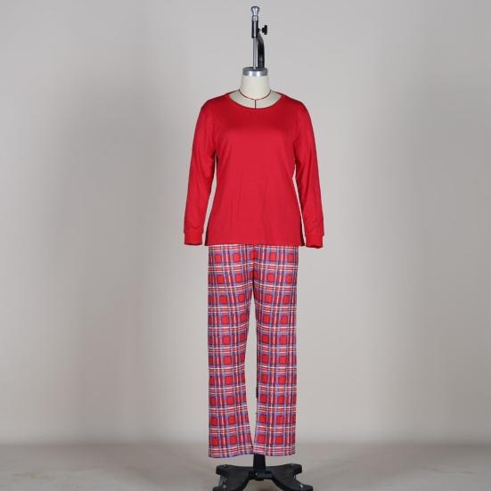 Christmas Family Matching Pajamas Set Long Sleeve Pullover Top Plaid Pants Pjs Sleepwear Set Soft Holiday Loungewear for Women Men Kids