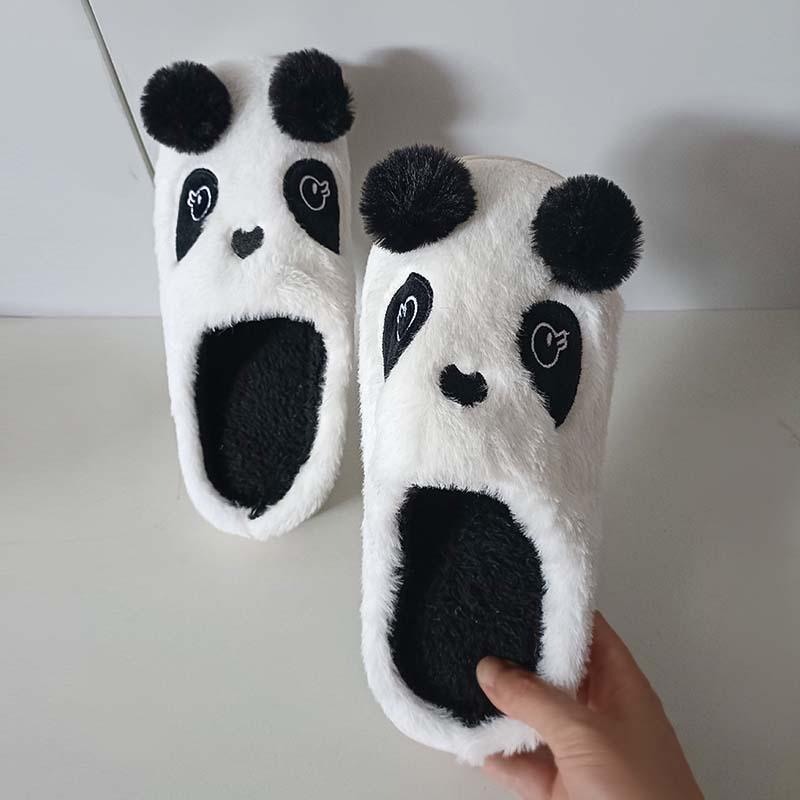 Söta Panda Plyschtofflor, Varma och Halkfria Inomhus Tecknade Bomullsskor för Höst och Vinter Hem