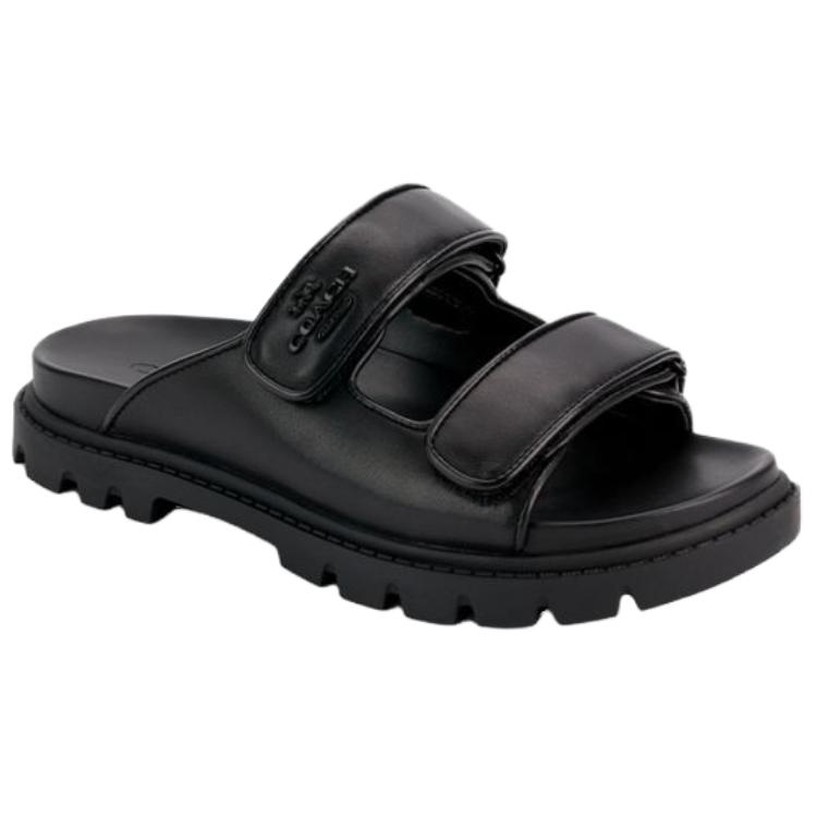 Coach Lambskin Double Strap Open Toe Flat Slide Sandals Women sandals Black CBN30-BLK