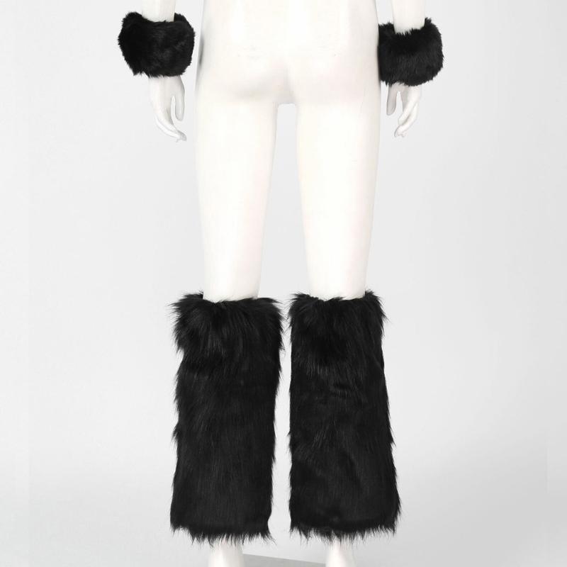 Fellimitat Manschetten Pelzige Handgelenkbänder Beinstulpen Handgelenkstulpen Wärmer Stiefelstulpen für Damen Party Cosplay Kostüme Zubehör