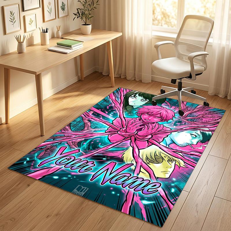Personalized Crystal Velvet Carpet,Chainsaw Man Custom Printed Name, Plush Area Rug For Home Indoor Decor