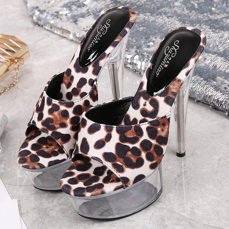 Ladies Stiletto Shoes Sexy Catwalk Model Leopard Print Crystal Shoes 190 Series 15cm Heel 4.5cm Platform LFD