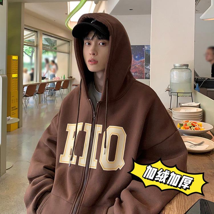 Men s Retro Hip Hop Velvet-Lined Thick Hooded Sweatshirt - European & American Style Loose Fit Cardigan. 4XL