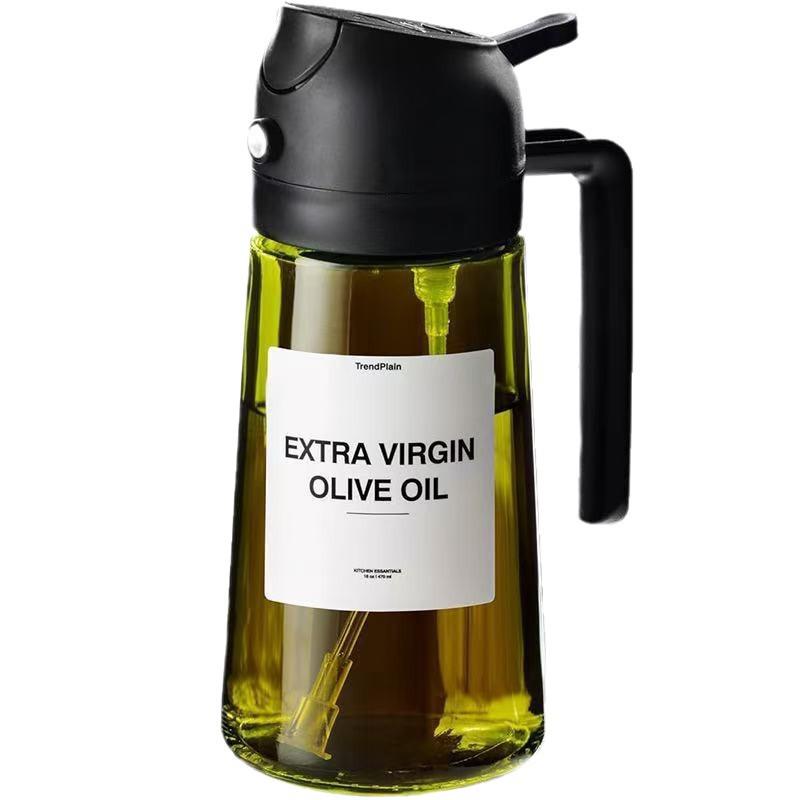 Thickened Glass Oil Bottle: Integrated Spray and Pour, Automatic Atomization, Leak-Proof, Large Capacity for Kitchen Use