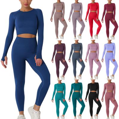 Women's Fashion Solid Colour Skinny High Waisted Long Sleeve Long Pants Yoga Clothing Exercise Fitness Suit