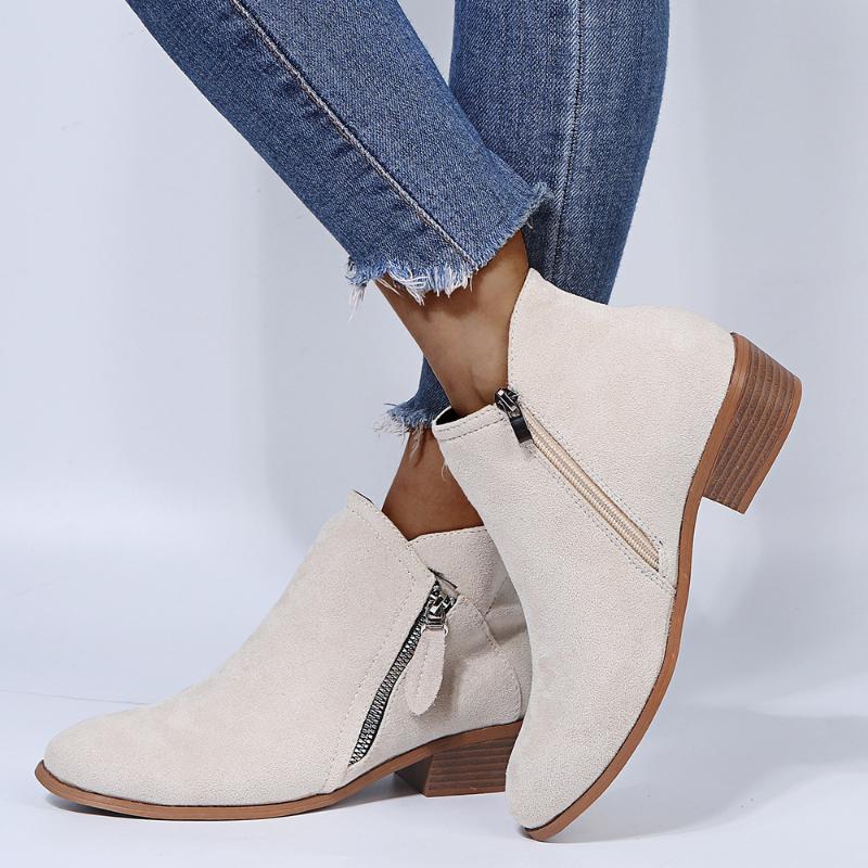 Women'S Fashionable Ankle Boots - Pointed Toe, Mid-Heel, Zipper Closure, All-Season Comfort, Fabric Upper/Insole/Shoe Pad, Non-Slip TPR Sole