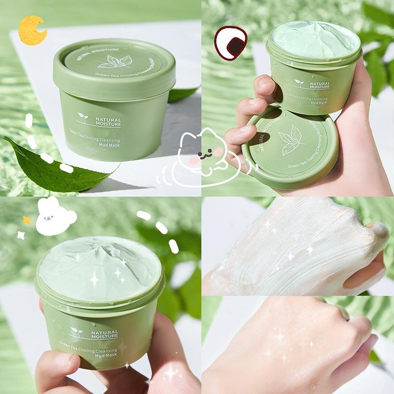 Green Tea Clay Face Mask for Deep Cleansing, Cooling & Detoxifying Mud Mask, Oil Control & Pore Minimizing, Creamy Wash-Off Formula,