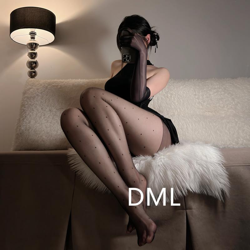 Domila Polka Dot Jk White Silk Love Black Stockings Women's Spring and Summer Thin Sweet Bow Milk White Pantyhose