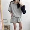 2 Pcs/Set Sweatshirt Shorts Set  Loose Solid Color Lapel Half Sleeves Pockets Elastic Waist Zipper Collar Breathable Soft Summer Tracksuit